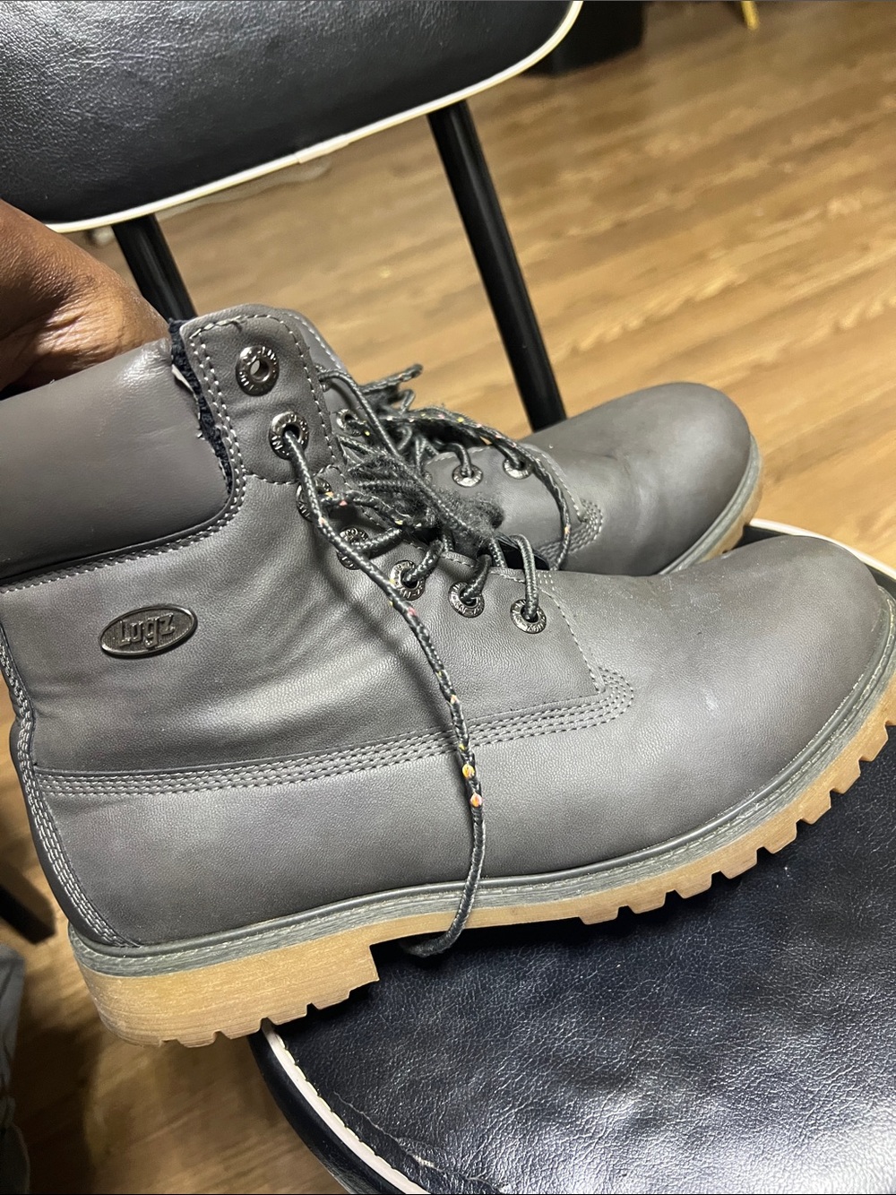 Lugz Men’s Gray Lace-Up Work Boots with Tan Lug Sole